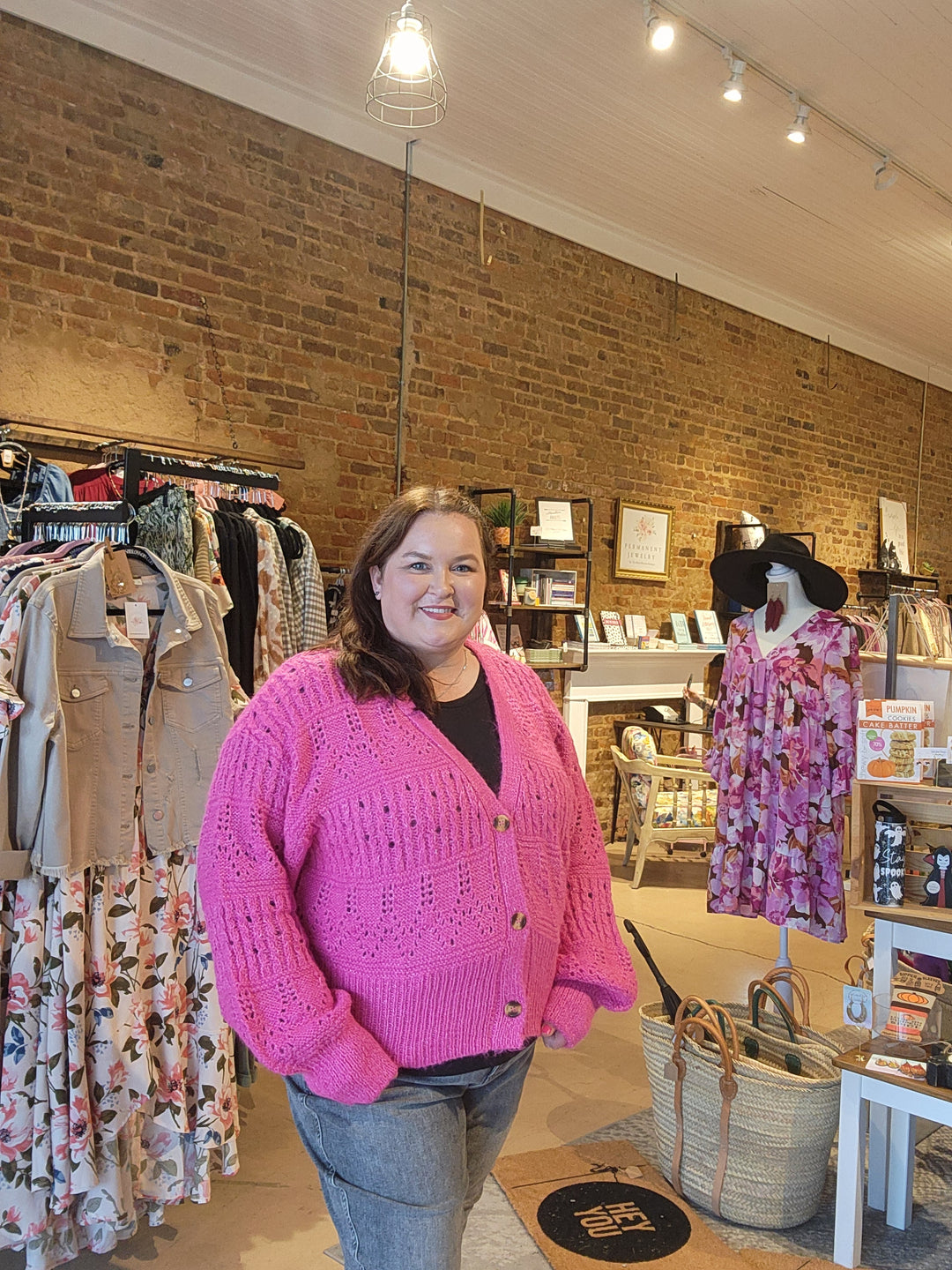 Magenta Oversized Button Cardigan