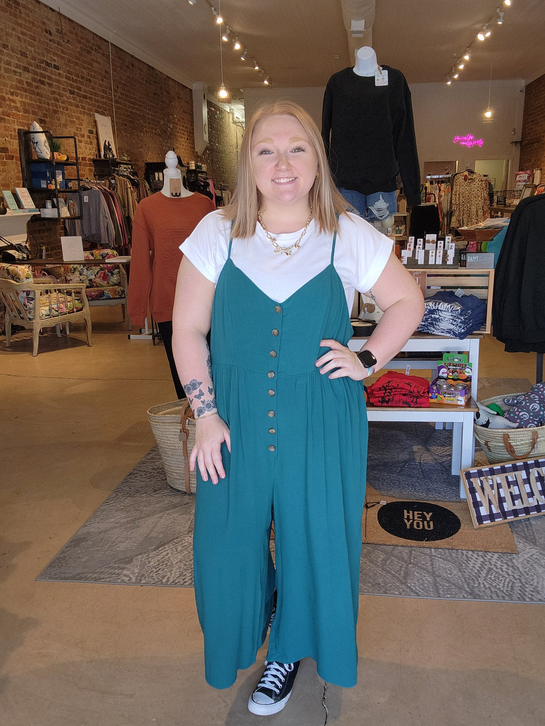 Teal Button Jumpsuit