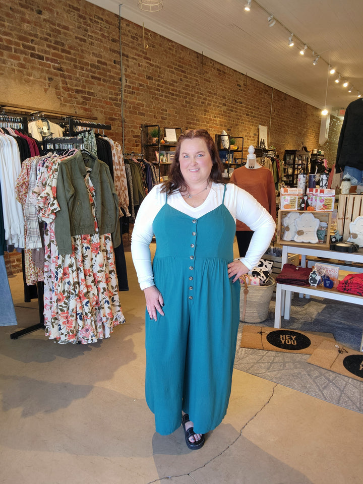 Teal Button Jumpsuit