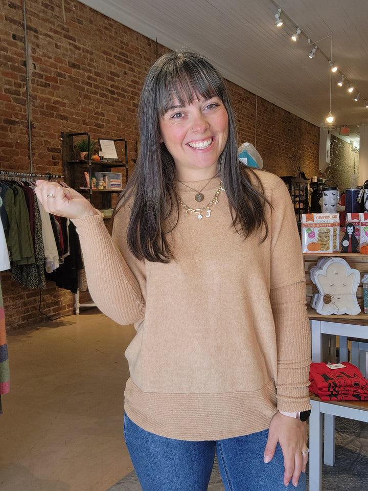 Mustard Ribbed Sleeve Sweater