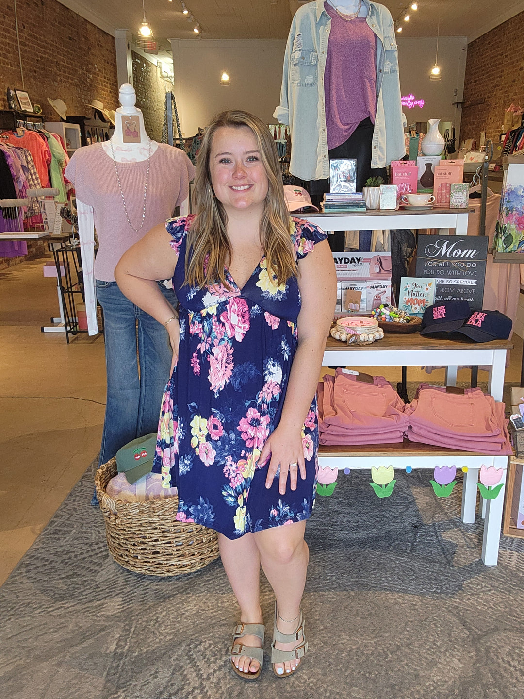Navy Floral Babydoll Dress