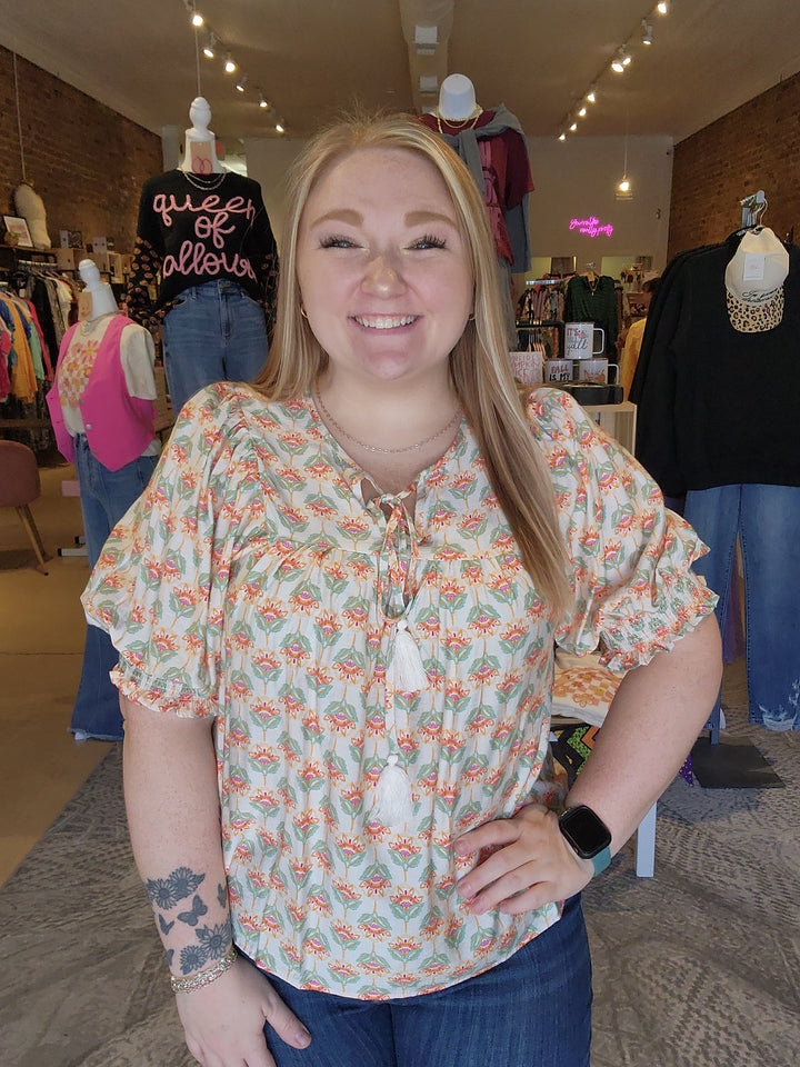 Short Sleeve V Neck Blouse