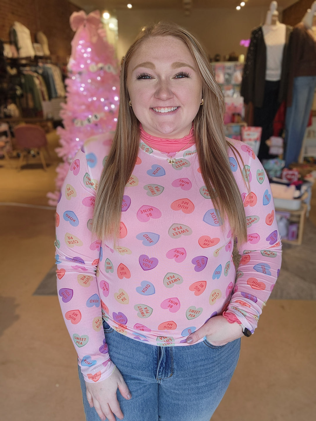 L/XL Candy Hearts Mesh Top FINAL SALE