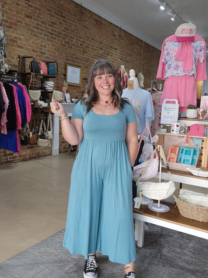 Dusty Teal Cropped Romper