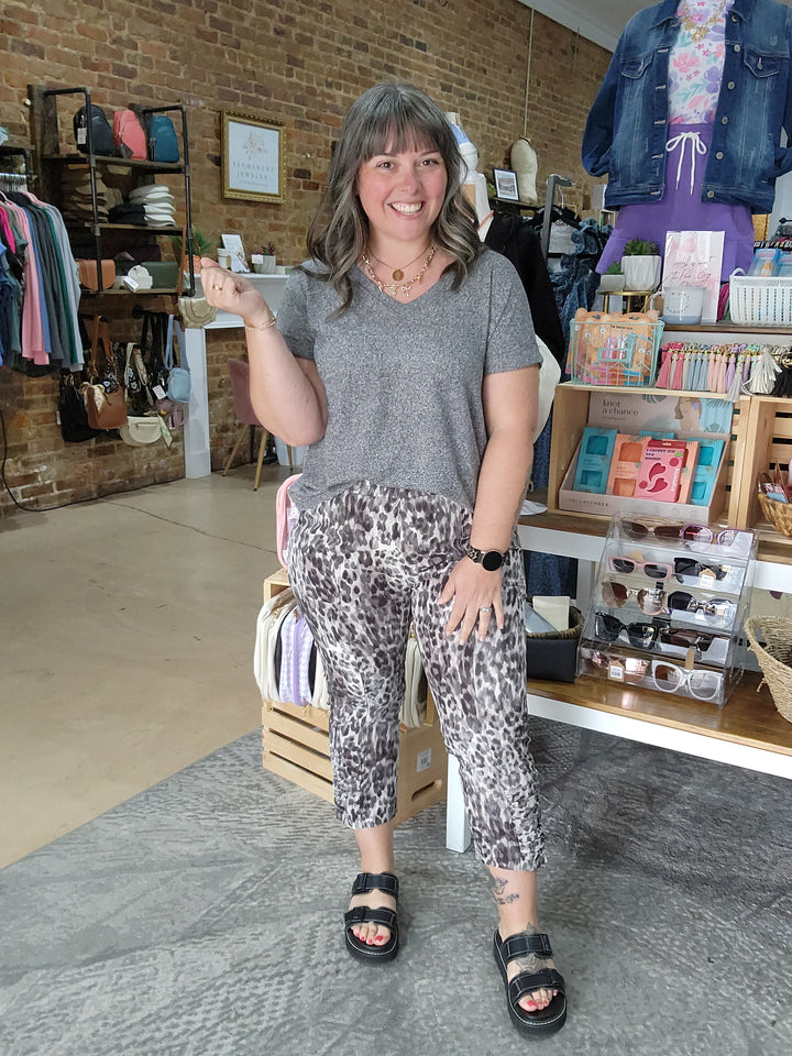 Leopard Ruched Ankle Length Pants