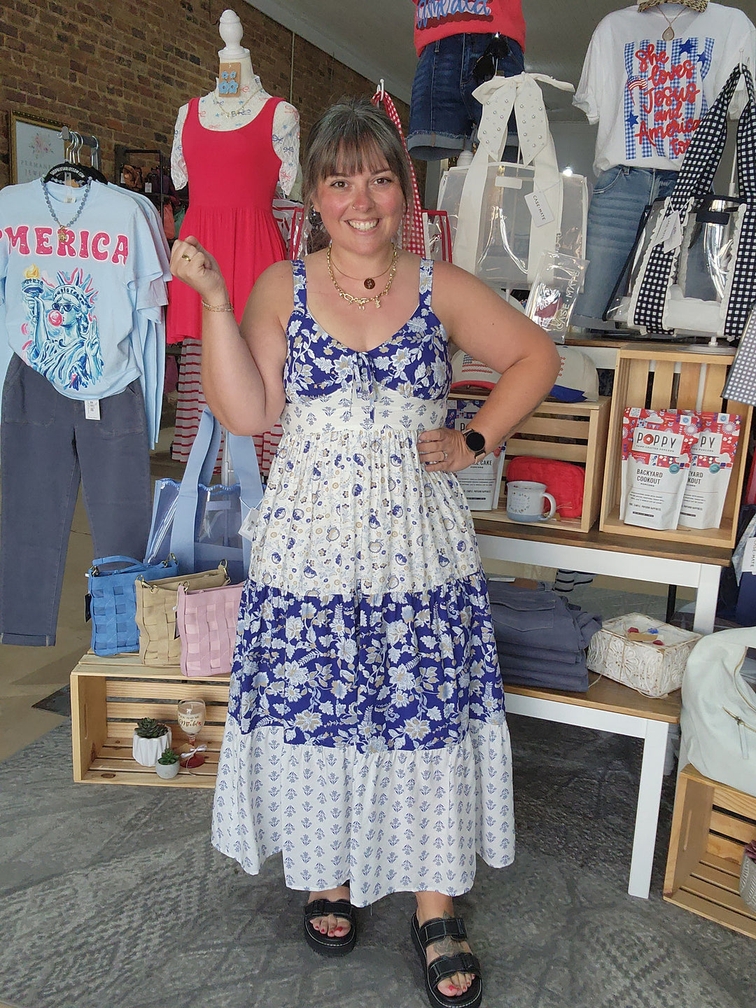 Blue Floral Midi Dress