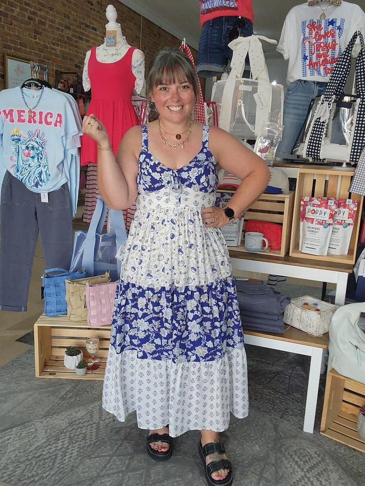 Blue Floral Midi Dress