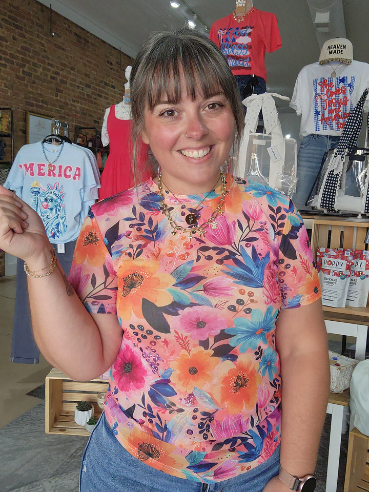 Summer Floral Mesh Top