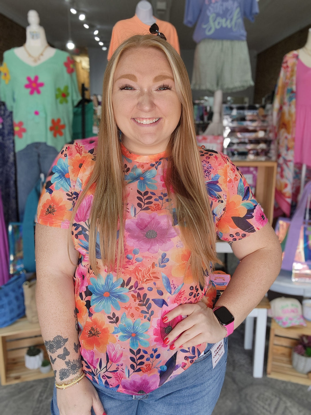 Summer Floral Mesh Top