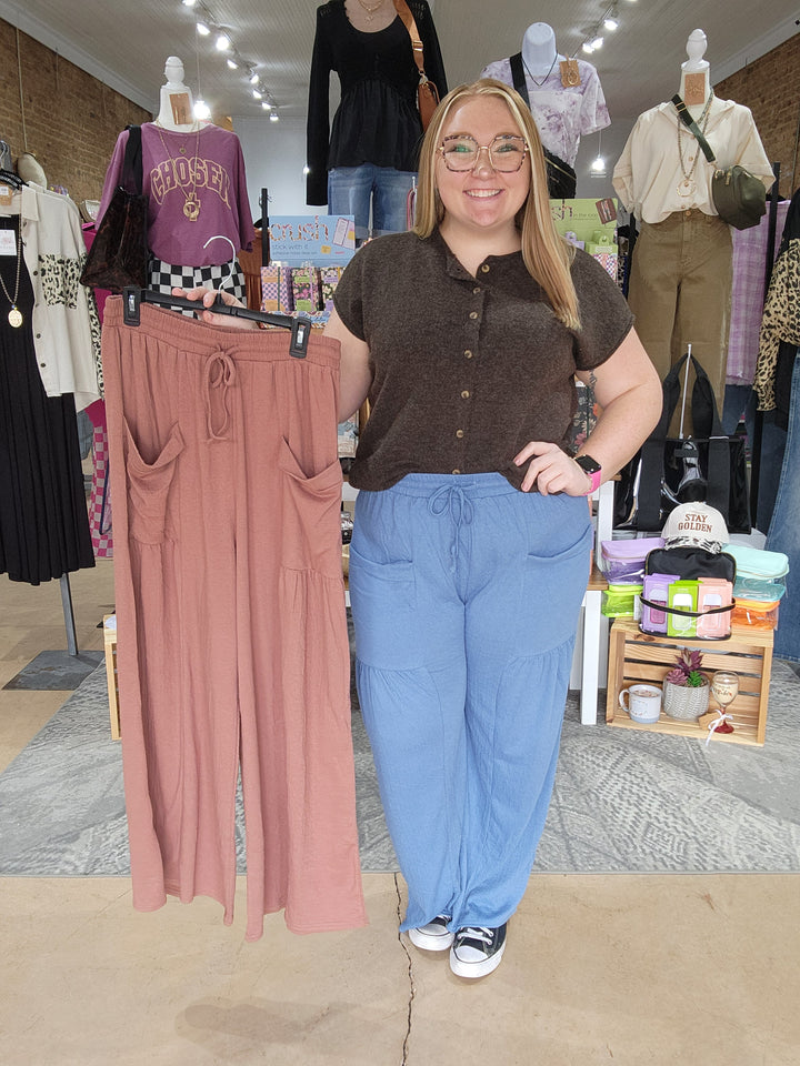 Wide Leg Crinkle Pants