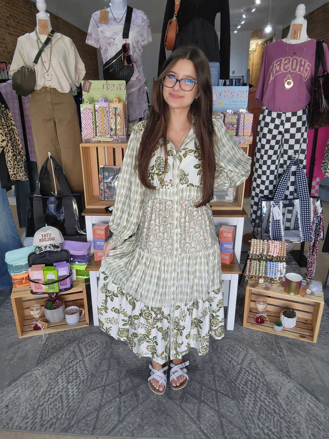 Mixed Print Shirt Dress