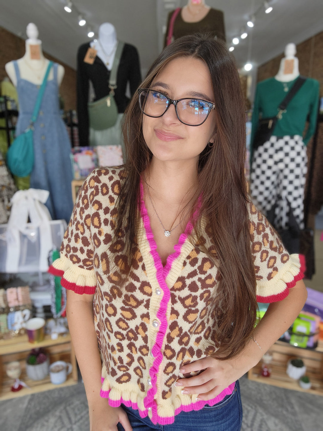 Leopard Ruffled Edge Cardigan