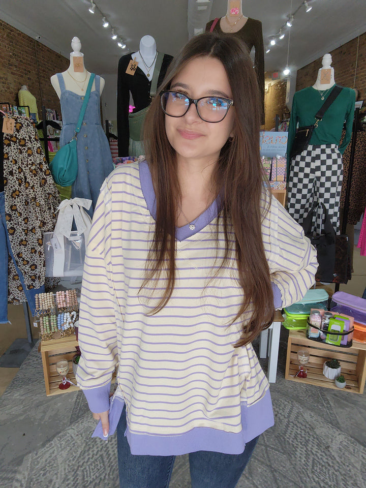 Lavender Stripe Pullover Top