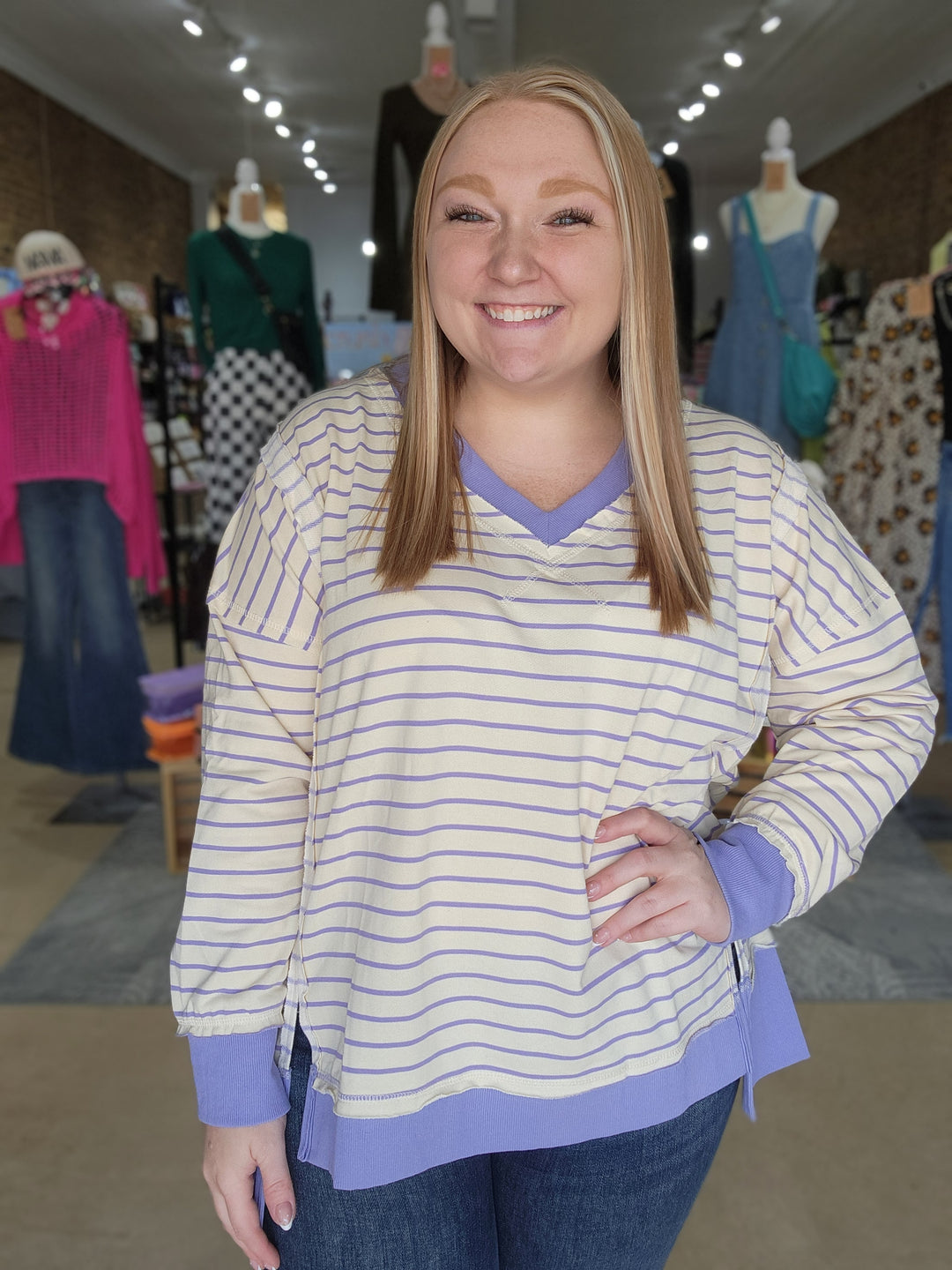 Lavender Stripe Pullover Top
