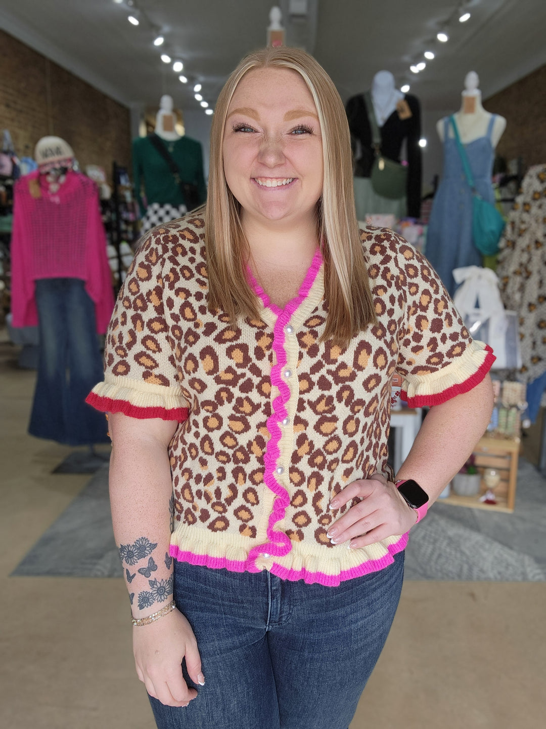 Leopard Ruffled Edge Cardigan