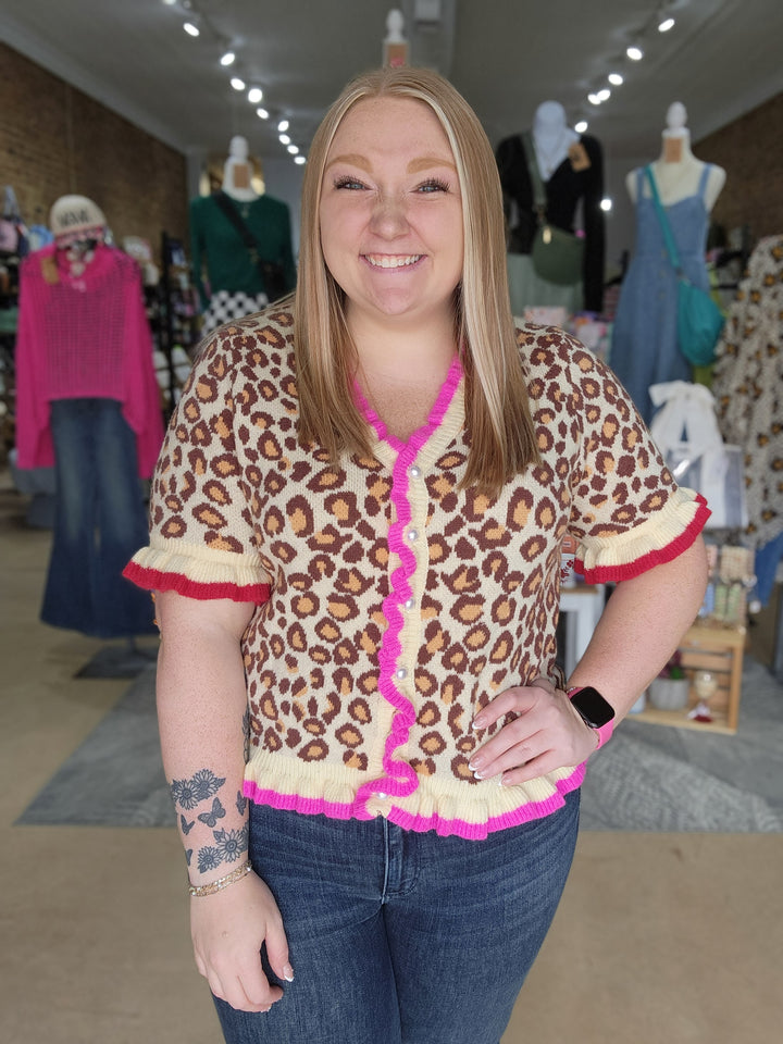 Leopard Ruffled Edge Cardigan