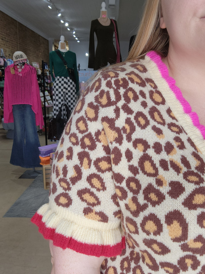 Leopard Ruffled Edge Cardigan
