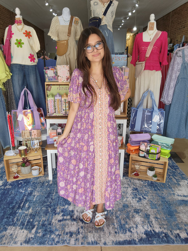 Boho Floral Button Down Maxi Dress