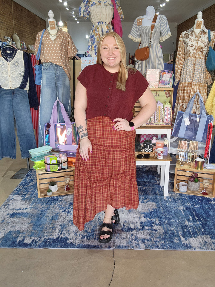 Plaid Ruffle Asymetrical Midi Skirt