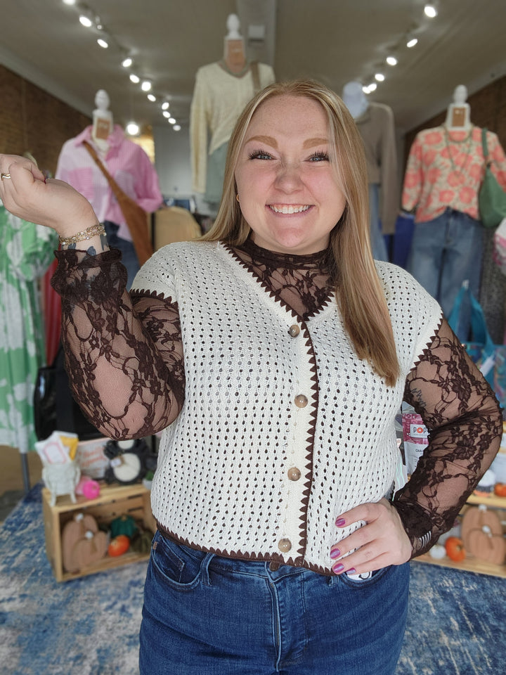 Chocolate Floral Lace Mesh Top