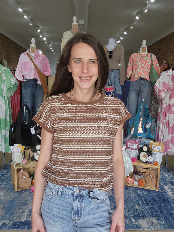 Brown Stripe Drop Sleeve Top