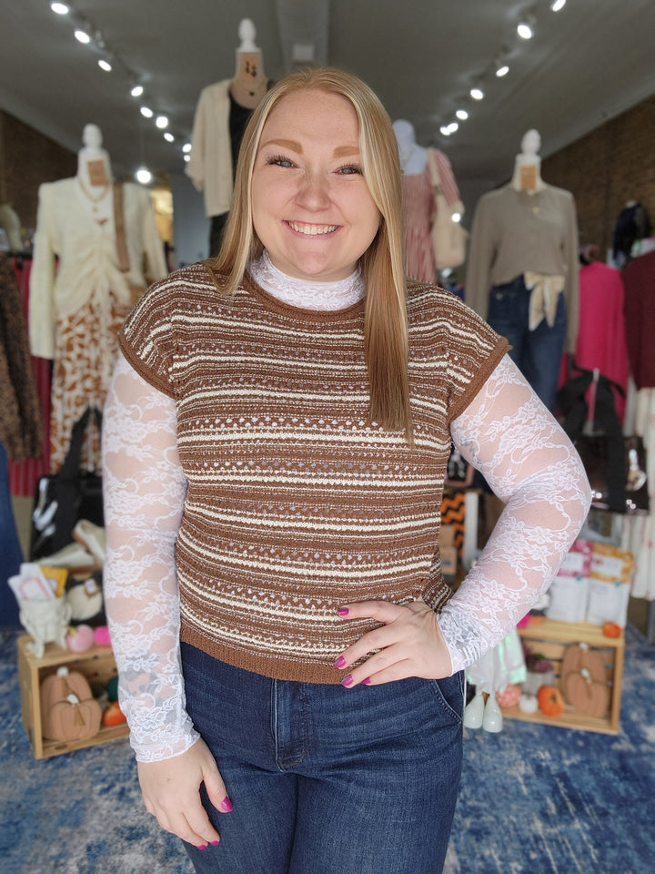 Brown Stripe Drop Sleeve Top