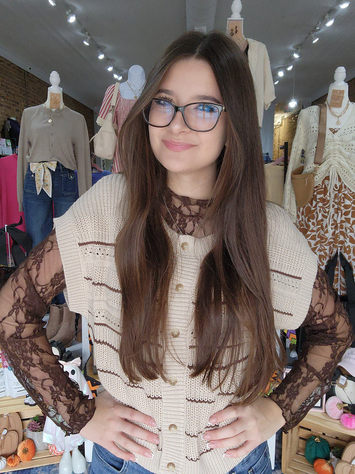 Chocolate Floral Lace Mesh Top