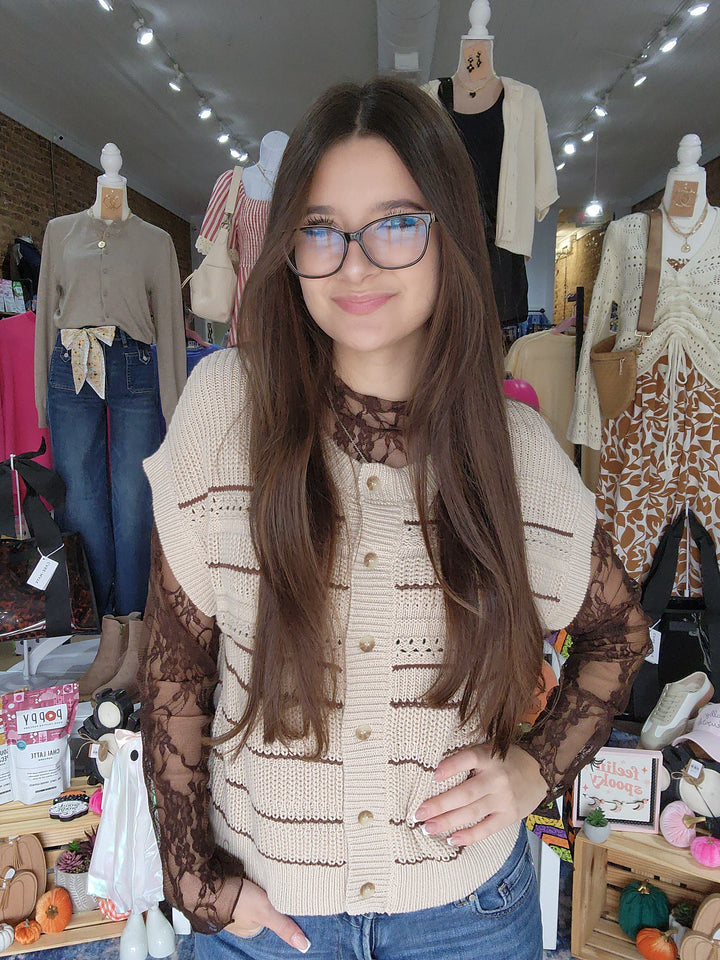 Mocha Stripe Short Sleeve Cardigan