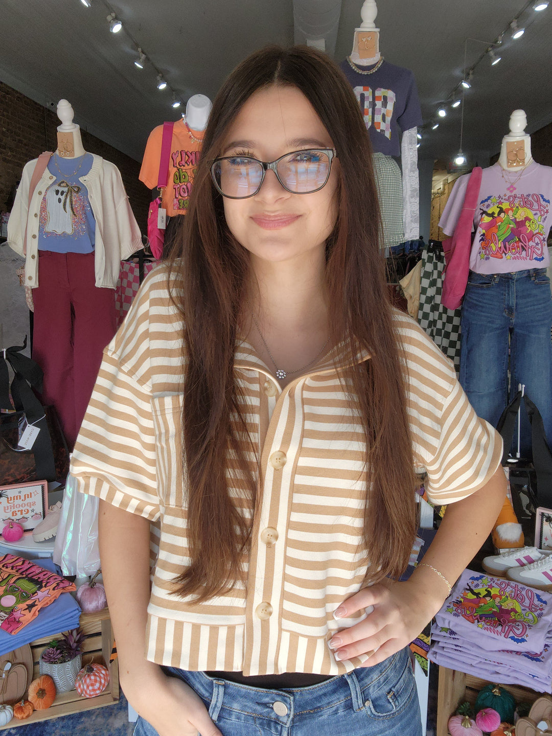 Stripe Pattern Button Down Top