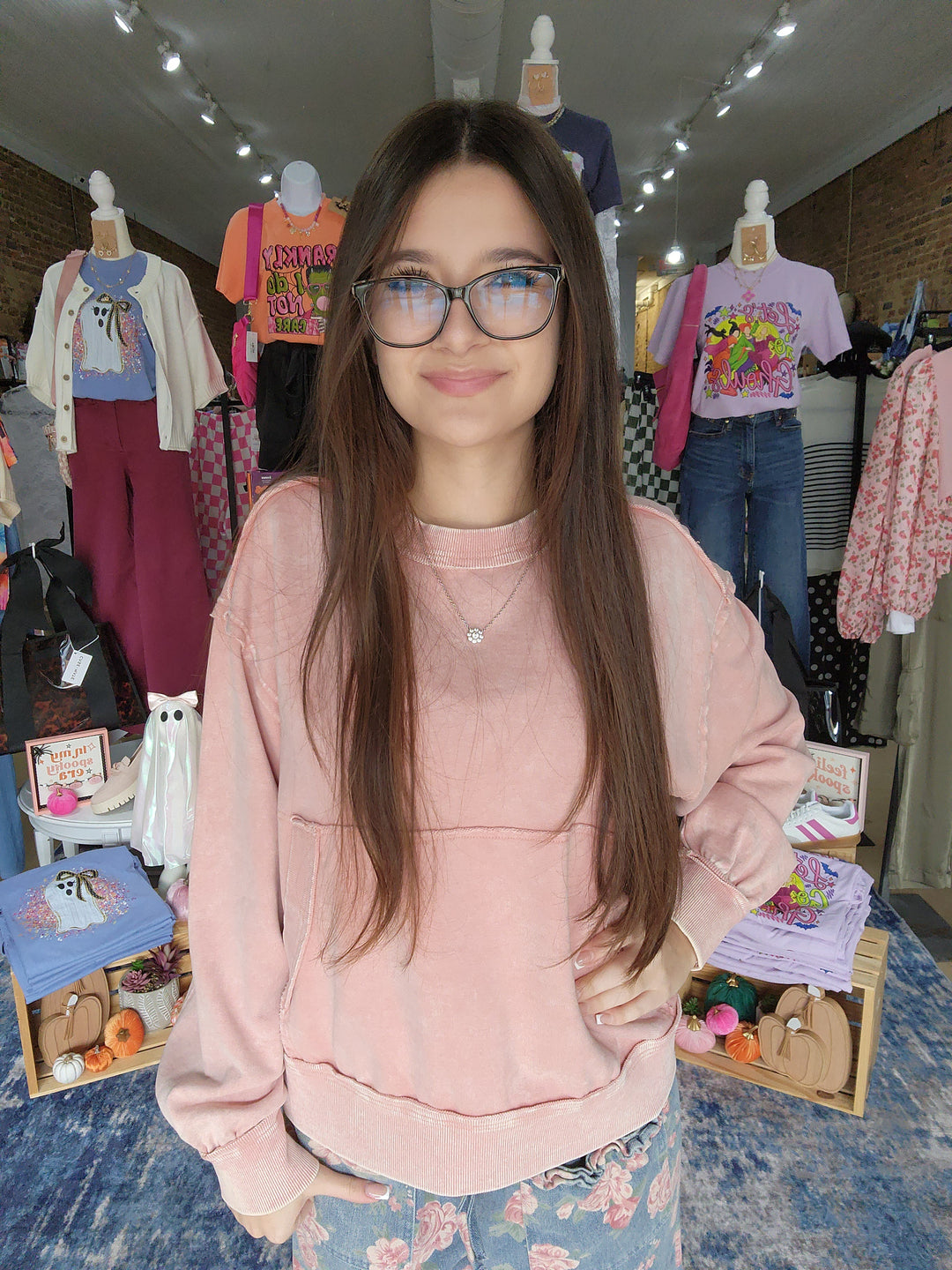 Stone Washed Rose Pocket Sweatshirt