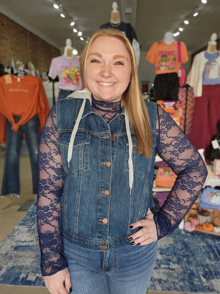 Denim Vest with Detachable Hood