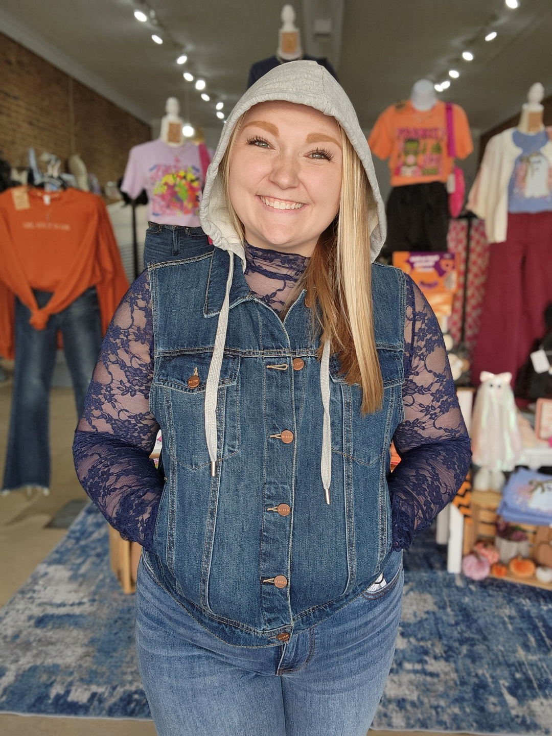 Denim Vest with Detachable Hood