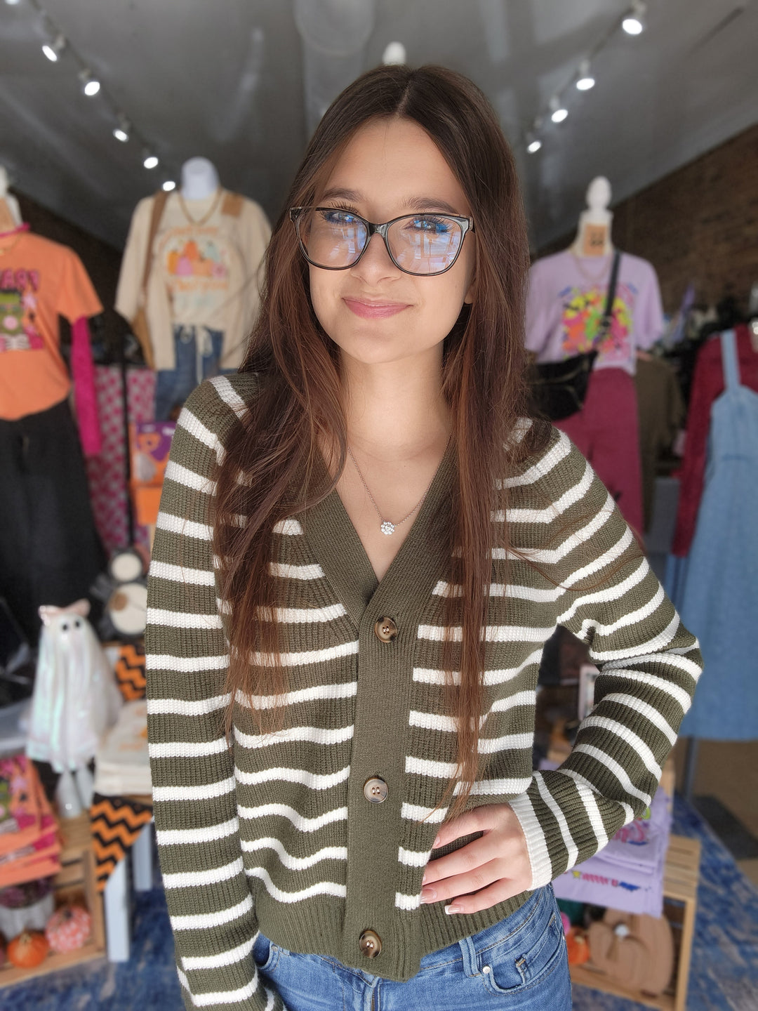 Olive & White Stripe Cardigan