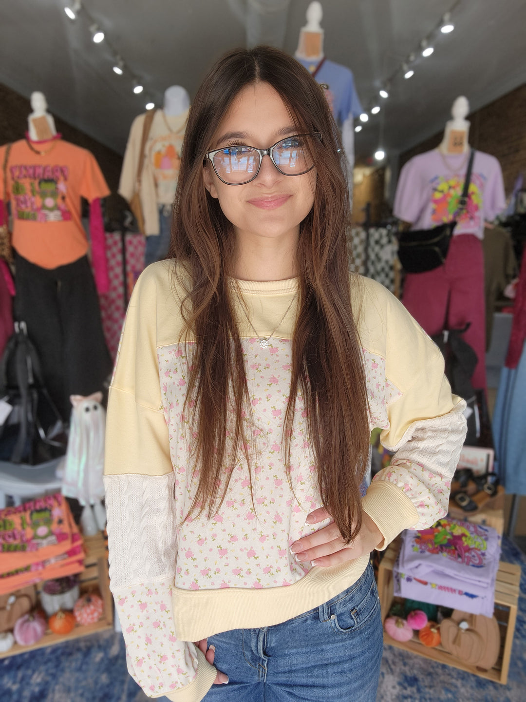 Floral Patchwork Contrast Sweatshirt