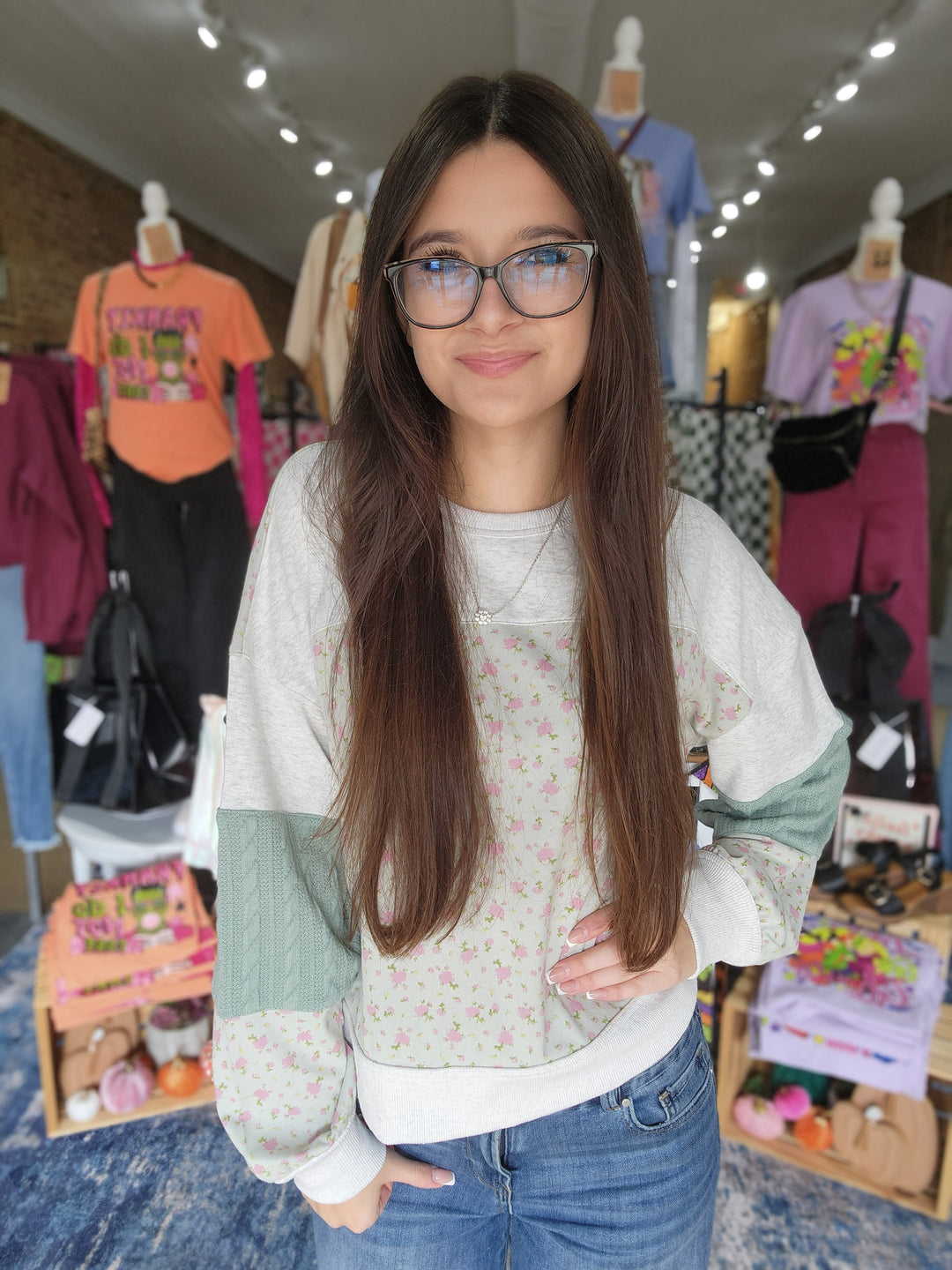 Floral Patchwork Contrast Sweatshirt