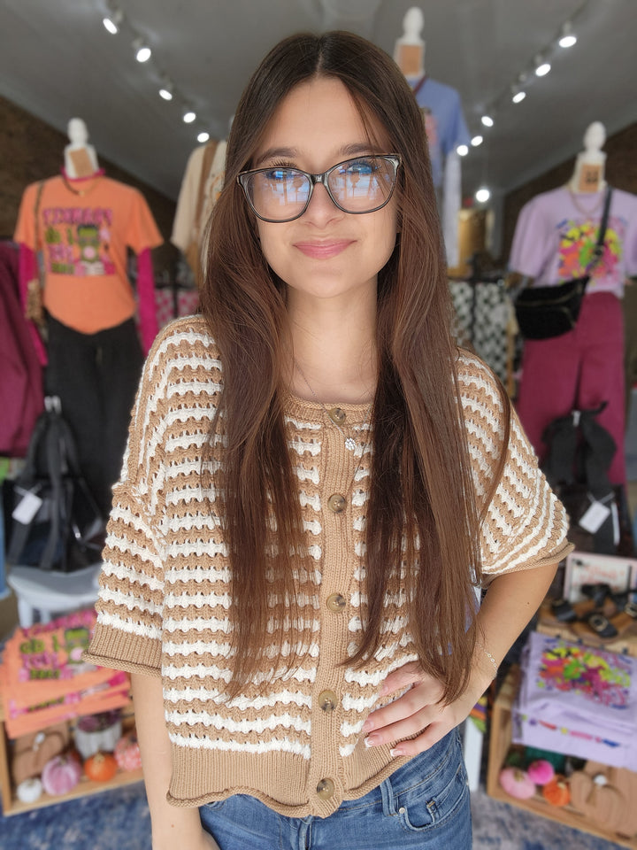Stripe Short Sleeve Cardigan