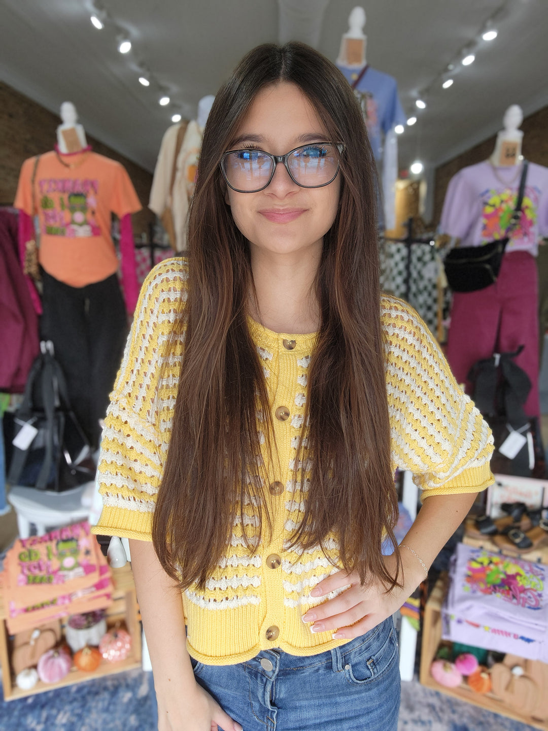 Stripe Short Sleeve Cardigan