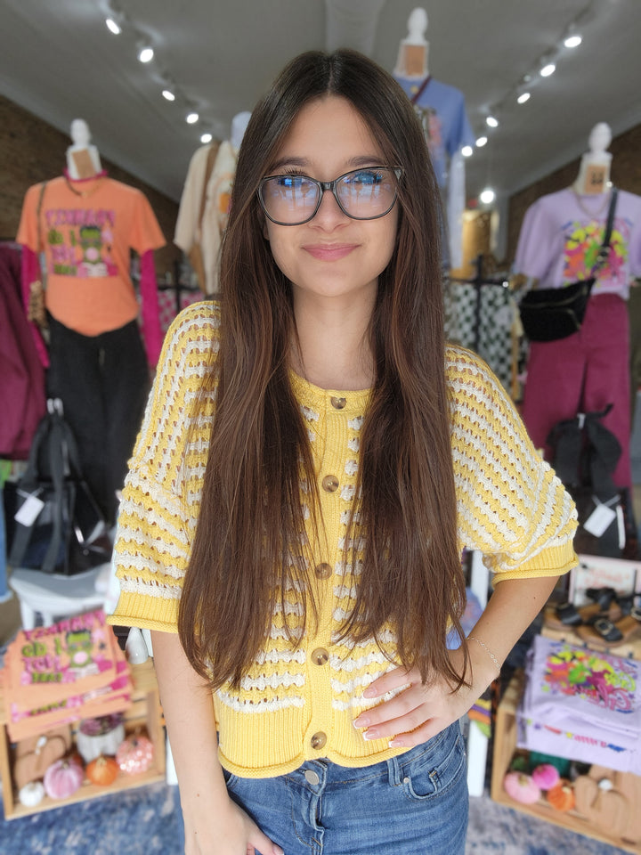 Stripe Short Sleeve Cardigan