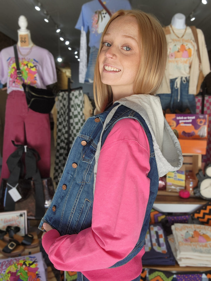 Denim Vest with Detachable Hood