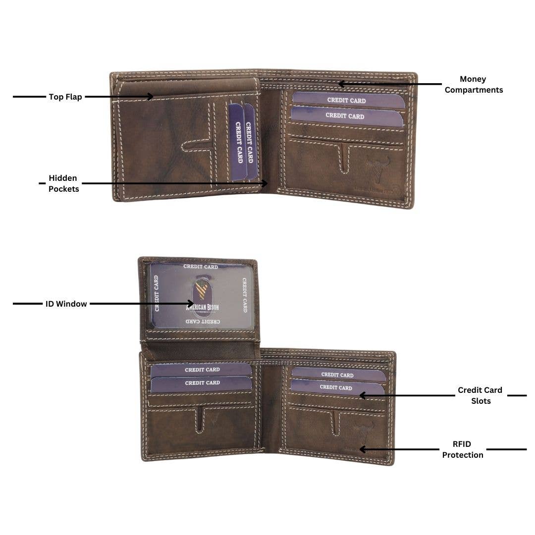 American Bison Oil Pull Up Top Flap Bifold 15729