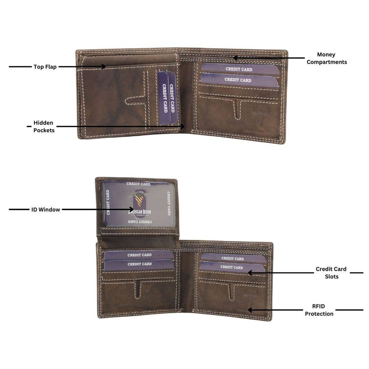 American Bison Oil Pull Up Top Flap Bifold 15729