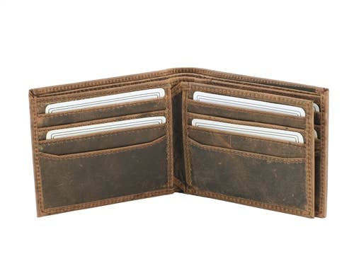 RFID Hunter Leather Bi-fold Wallet W/Inner Card Flap