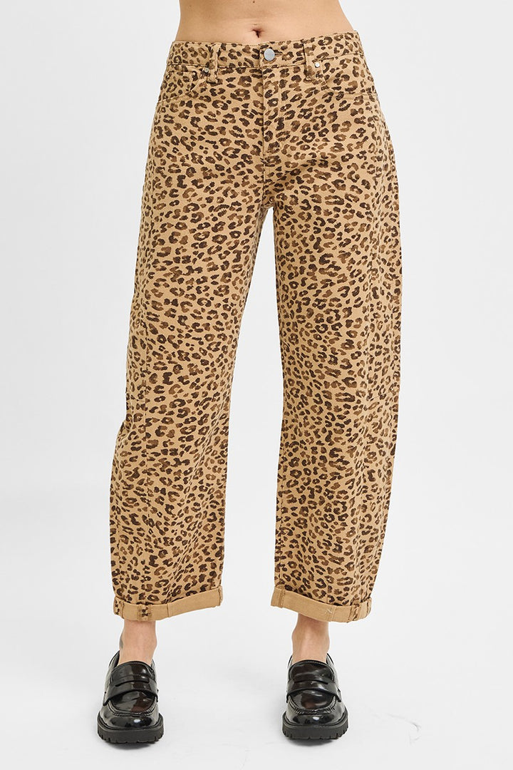 Risen Leopard Cropped Barrel Jeans