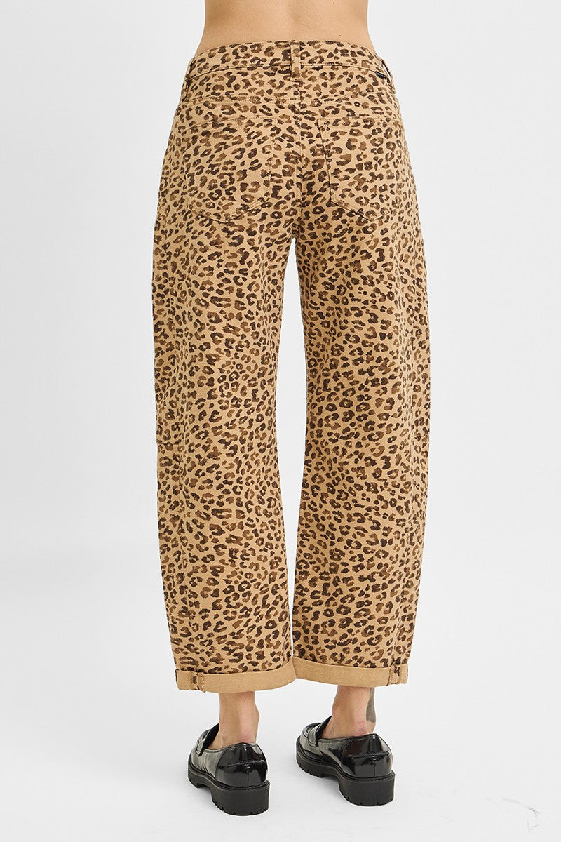 Risen Leopard Cropped Barrel Jeans