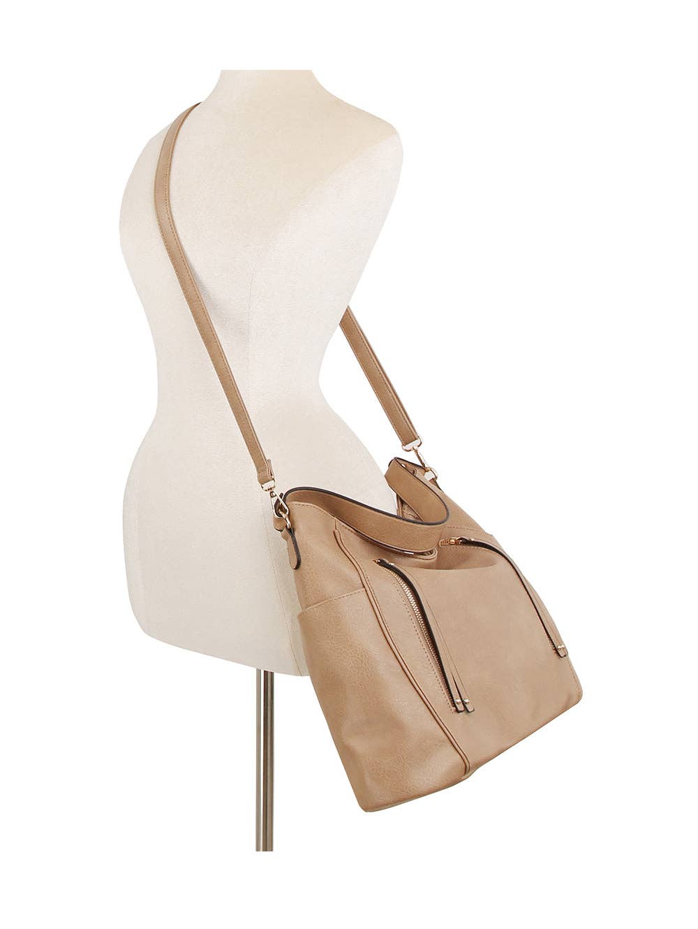 Front zipper detail trendy hobo shoulder bag