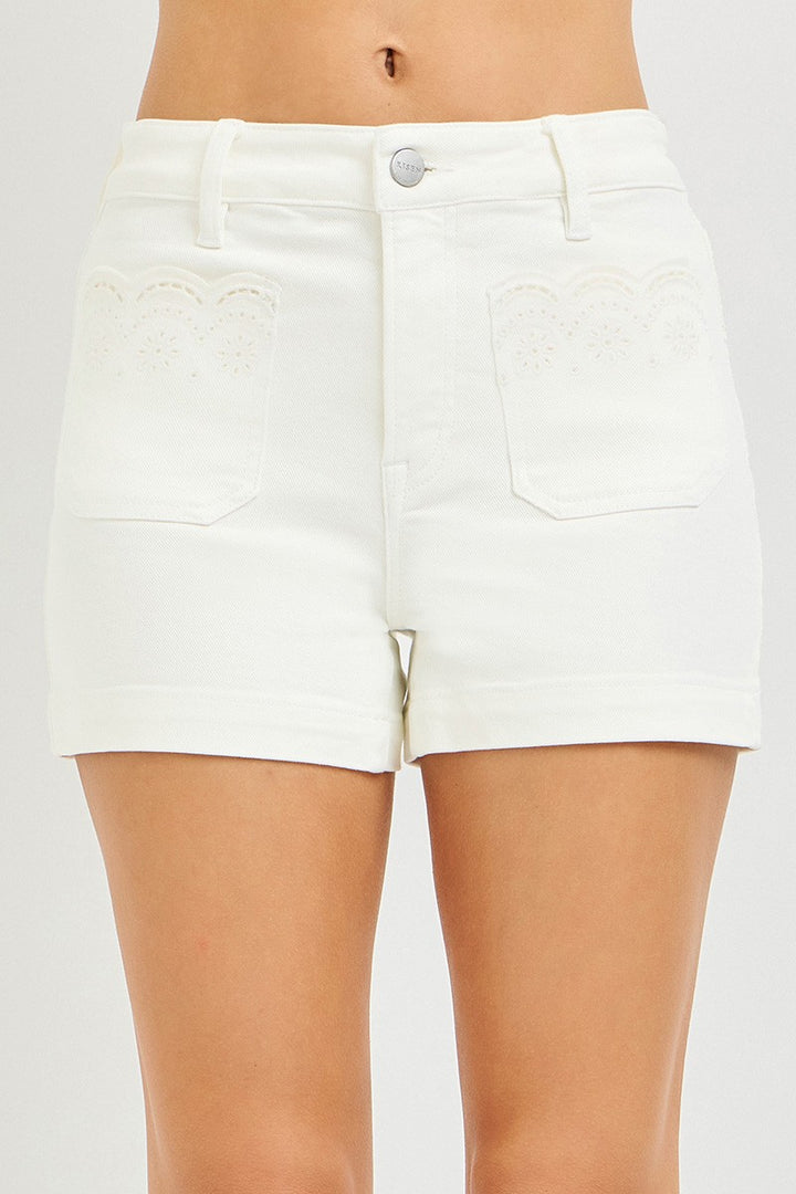 Risen Cream Embroidered Eyelet Shorts