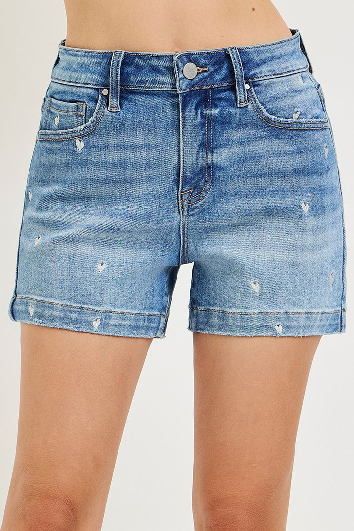 Risen Embroidered Heart Shorts