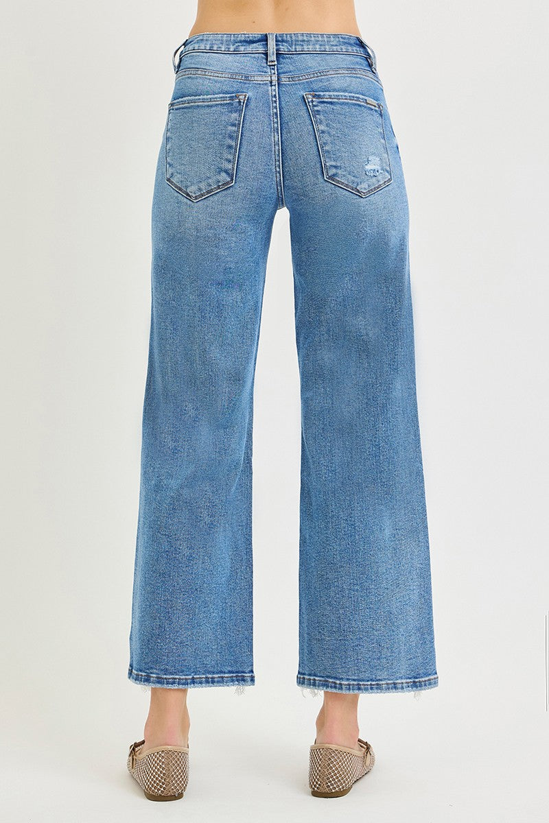 Risen Mid Rise Wide Crop w/ Slit Jeans