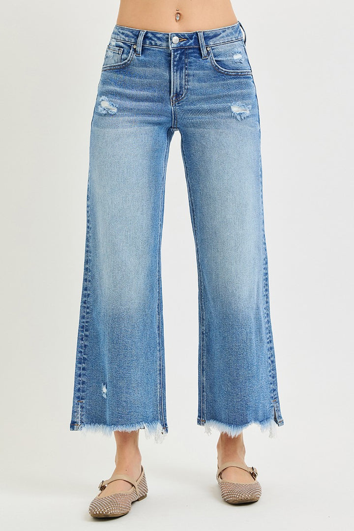 Risen Mid Rise Wide Crop w/ Slit Jeans