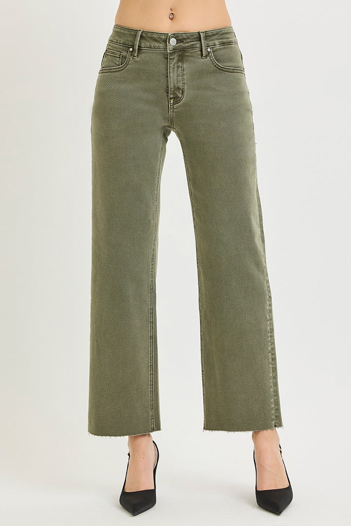 Risen Olive Tummy Control Ankle Straight Jeans